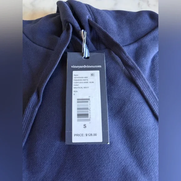 Vineyard Vines Men’s Nautical Navy Blue Clean Fleece Hoodie NWT Size Small - Picture 4 of 6
